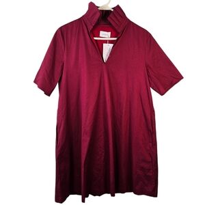 NWT Adrienne Olivia Mini Dress In Burgundy Pleated V-Neck Short Sleeve Size Sm.